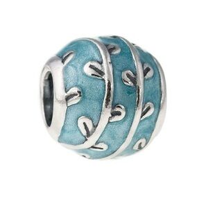 PANDORA #790525EN18 LIGHT BLUE VINES ENAMEL BEAD RETIRED SILVER